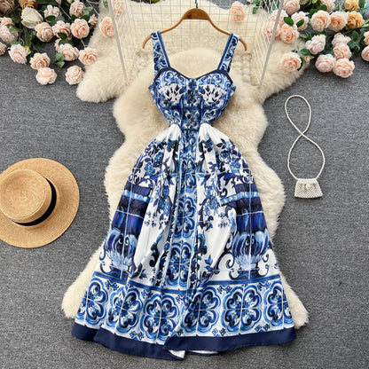 Summer dress women Fashion Runway Long Dresses Vacation Elegant sexy Strap Lemon print runway women dress