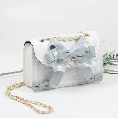 MBTI Bow Lace Shoulder Bag for Girl Pearl Jk Kawaii New Trend Purse Japan Style Gentle Female Designer Crossbody Bag