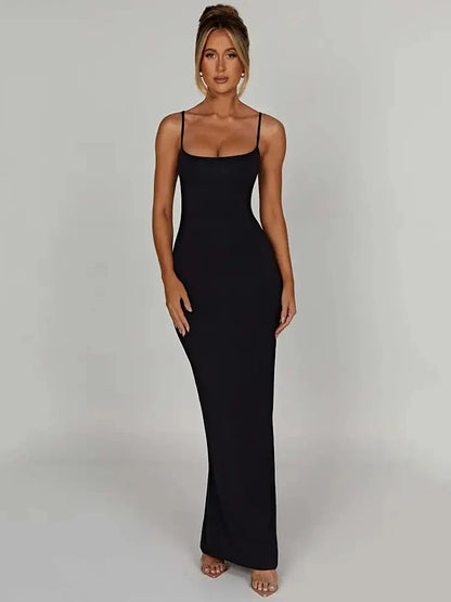 Spaghetti Strap Backless Bodycon Maxi Dress Women Autumn New Thickened Fabric Sleeveless Club Party Sexy Long Dress