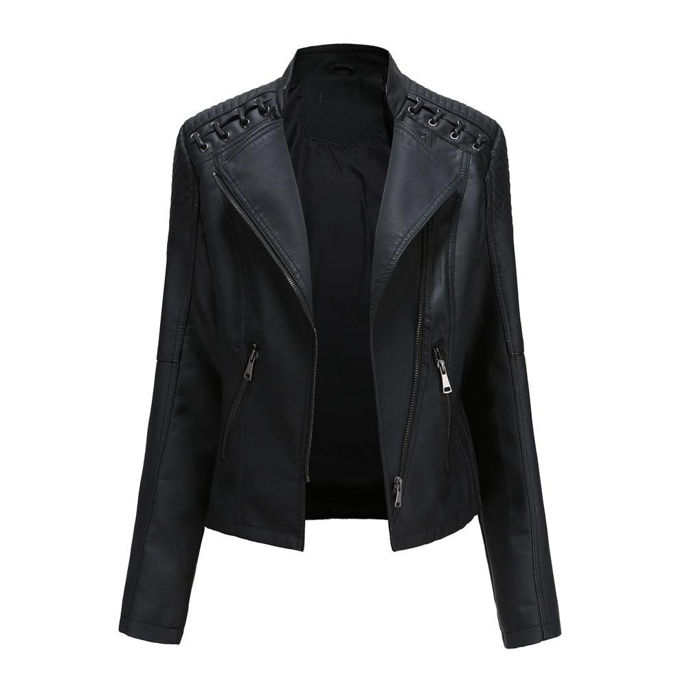 Autumn Winter Pu Faux Leather Jackets Women Long Sleeve Zipper Slim Motor Biker Leather Coat Female Outwear Tops