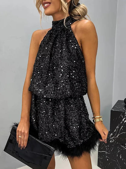 Sexy Party Club Tassel Patchwork Lady Dress Halter Sleeveless Slim Women Summer Dress Chic Off Shoulder Casual Lacing Up Dress