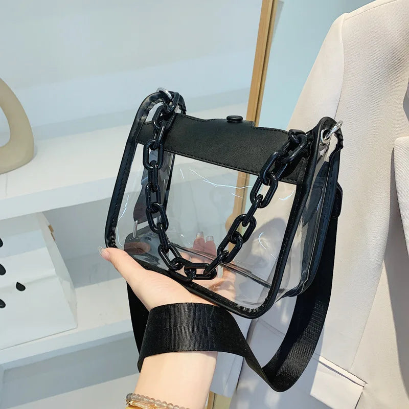 Clear Crossbody Bag for Women PVC Transparent Single Shoulder Chain Portable Messenger Bags Small Square  Satchel Bag Girls Gift