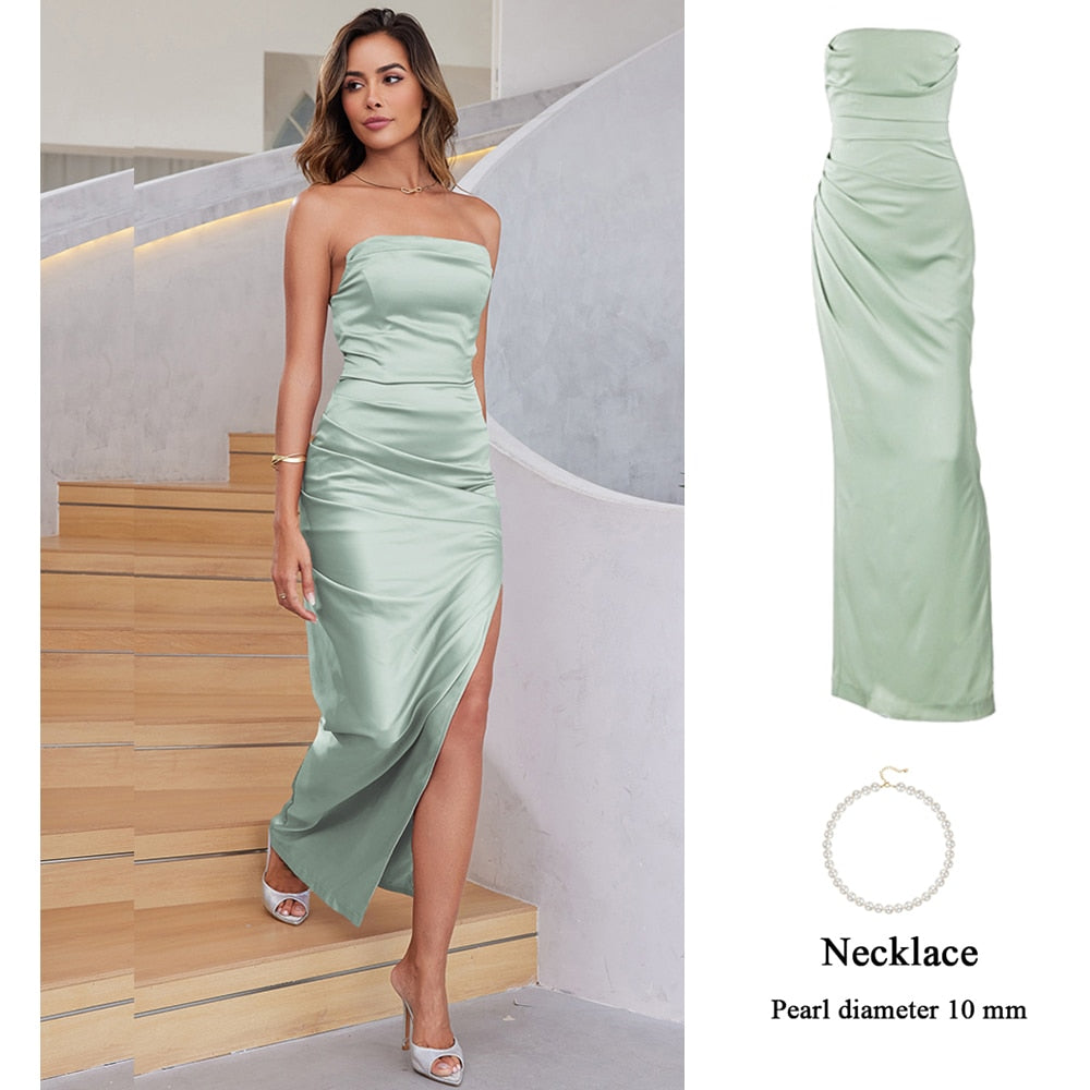 Wedding Guest Dress Women High Quality Summer Satin Formal Occasion Party Dress House of Cb Green Ceremony Dress