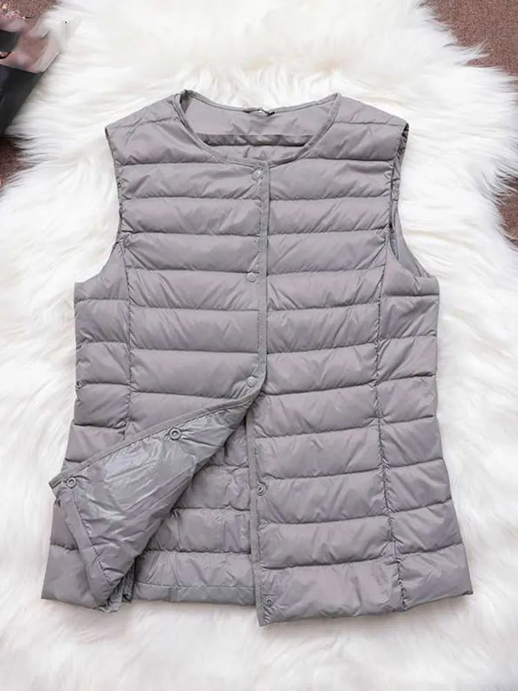 90% Ultra Light White Duck Down Women Vest Thin Coat Women Duck Down Sleeveless Jacket V Collar Or O Collar Coat