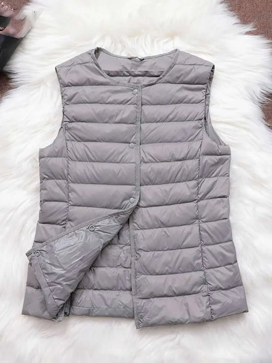 90% Ultra Light White Duck Down Women Vest Thin Coat Women Duck Down Sleeveless Jacket V Collar Or O Collar Coat