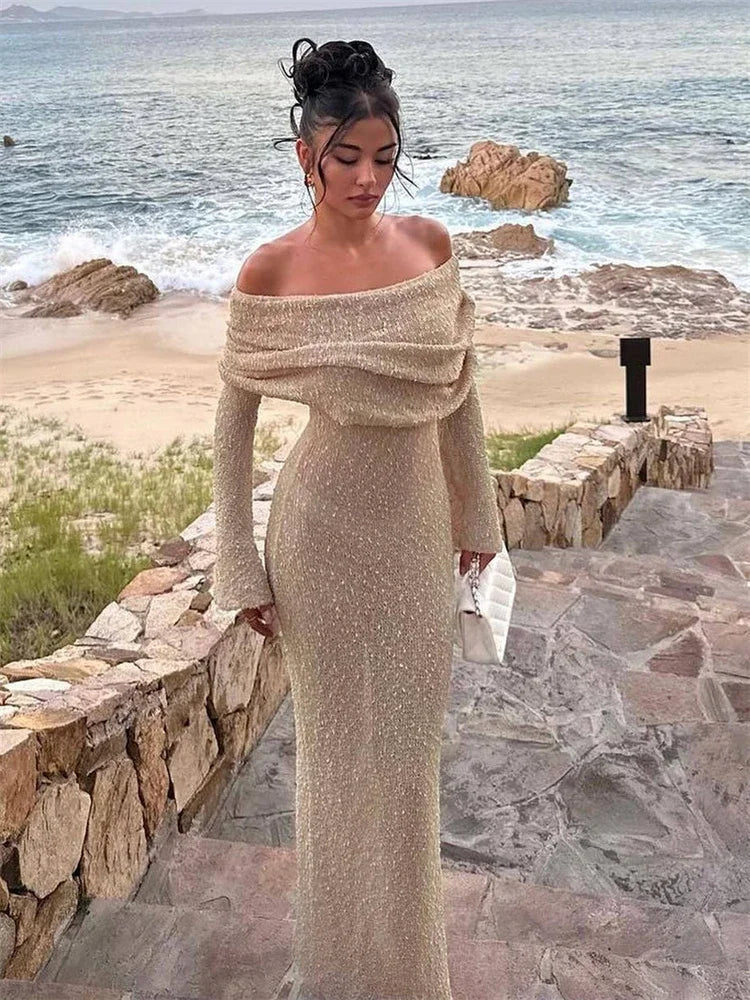 Knit Sweater Loose Maxi Dress Female Hollow Out Summer Patchwork High Waist Beach Holiday Dress Knitwear Long Dress