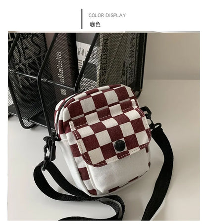 Hot Sale Plaid Small Handbag Messenger Crossbody Bags for Women Girls New Student Canvas One Shoulder Square Bag