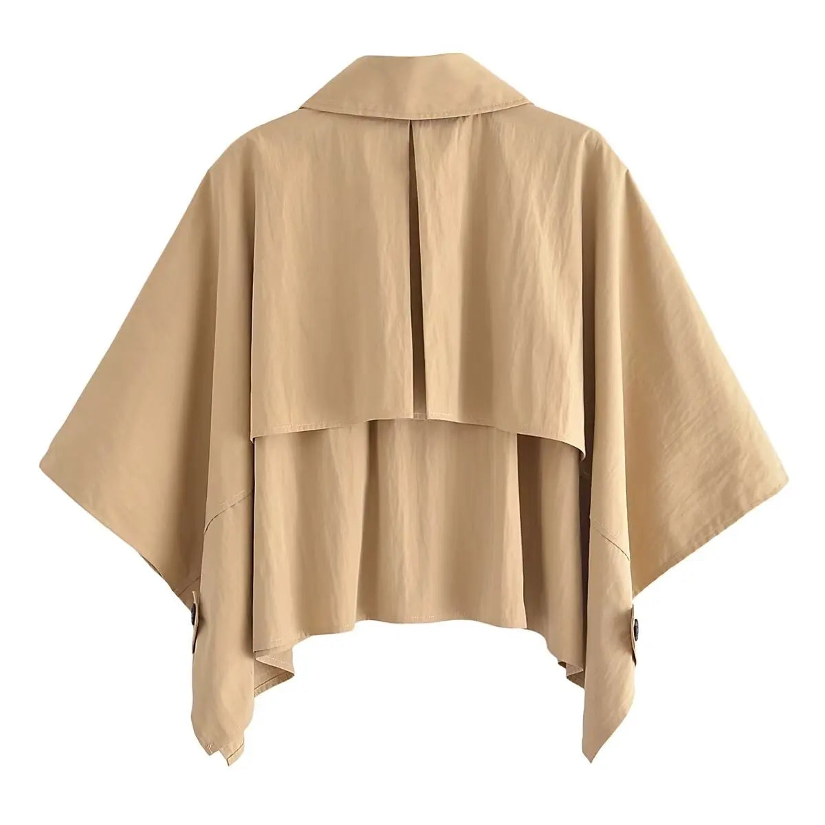 Women Summer New Fashion Standard Short Coat Vintage Lapel Button Accessories Chic Cape Coat Mujer