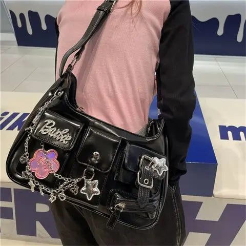 Y2k Vintage Streetwear Shoulder Bag Gothic Punk Harajuku Cross Chain Women's Handbags Trendy Pockets  All Match Crossbody Bags