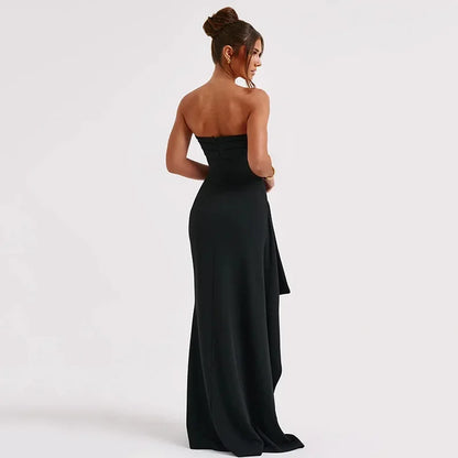 Off Shoulder Elegant High Rise Split Maxi Dress Club Outfits for Women Sexy Strapless Evening Dresses Ruched Gown Sexy Dress