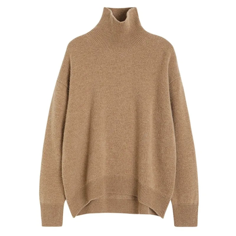 Autumn and Winter New Thick Cashmere Sweater Women High Neck Pullover Sweater Warm Loose Knitted Base Sweater Jacket Tops