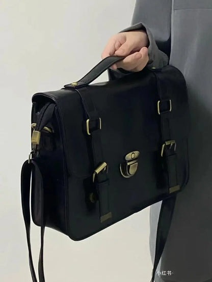 Vintage Hasp Messenger Bag Japanese Jk Uniform Student High School Bag Fashion Office Lady Commuter Briefcase Crossbody Bag