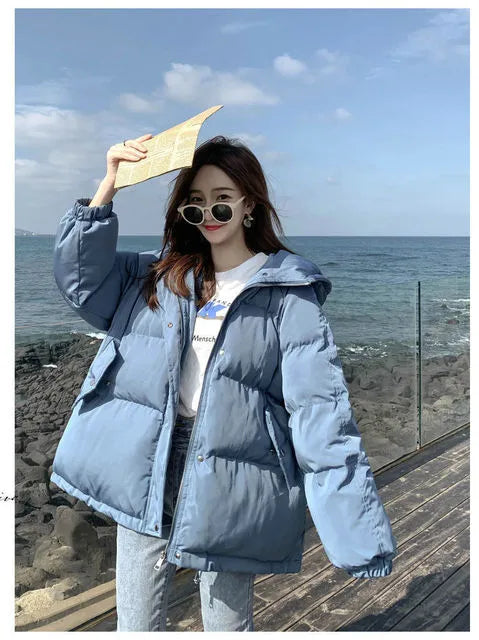 Women Short Jacket Winter Thick Hooded Cotton Padded Coats Female Korean Loose Puffer Parkas Ladies Oversize Outwear