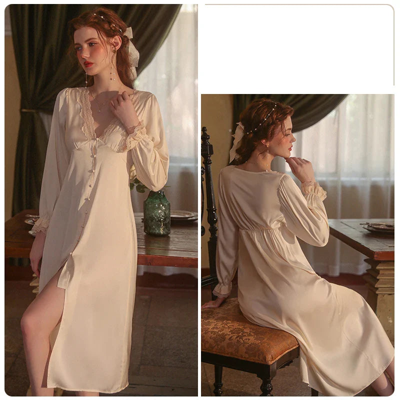 YESMYTOOL  -  Women's Pajamas Autumn Vintage Nightgowns Princess Gauze Long Sleepwear Sweet Temptation Nightdress Home Wear Sexy Lingerie