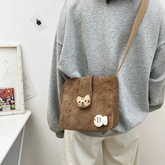 Winter Fashion Women Bags Corduroy Mini Phone Pouch Classic Messenger Bag Solid Color Simple Shopping Crossbody Pack