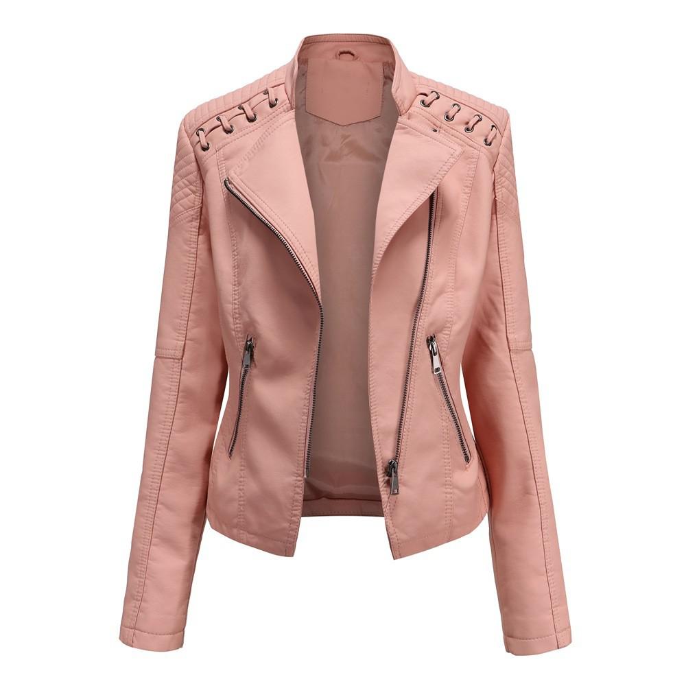 Autumn Winter Pu Faux Leather Jackets Women Long Sleeve Zipper Slim Motor Biker Leather Coat Female Outwear Tops