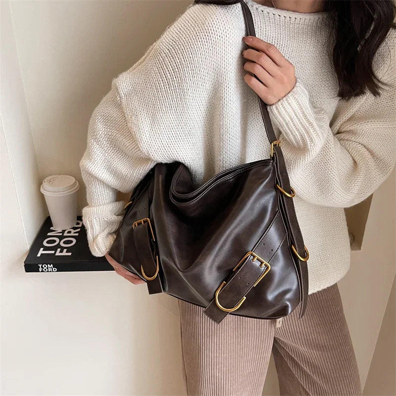 Design Belt Buckle Shoulder Bags for Women Leather Female Trend Winter Fashion Crossbody Bag Handbags and Purse