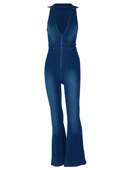 Y2k Denim Jumpsuit Women New V-Neck Sleeveless Slim Bodycon Jumpsuits Overalls Streetwear One Piece Outfits Jeans