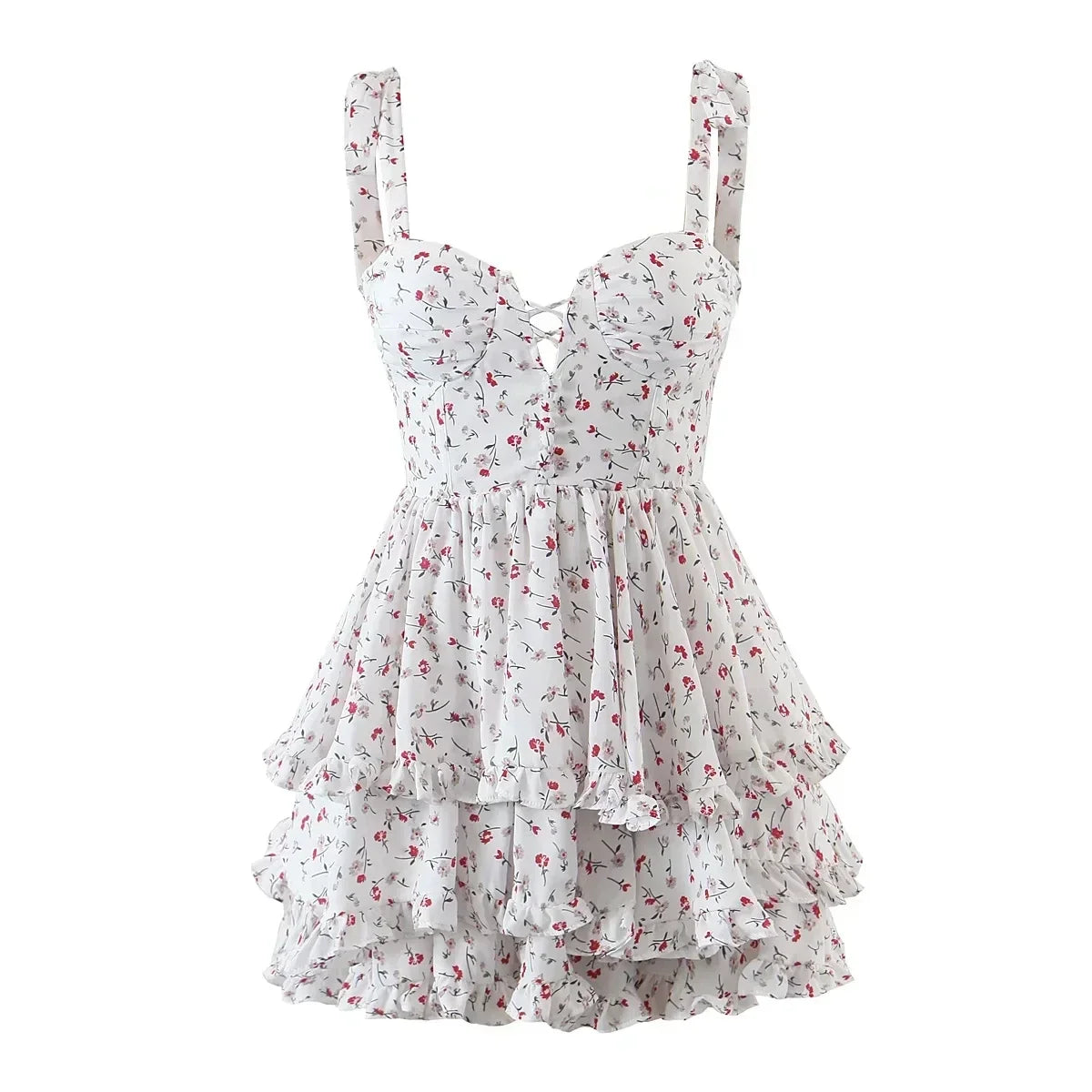 YESMYTOOL  -  Floral Printed Mini Dresses Summer Sexy Party Women Dresses Chiffon Tiered White Holiday Ladies Woman Dress NEW