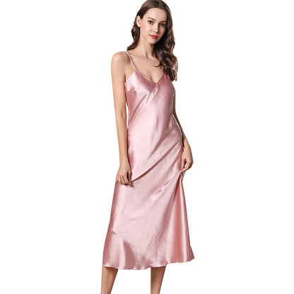 Women's Satin Nightgown Long Slip Sleep Dress Silk V Neck Sleepwear Solid Color Nightwear