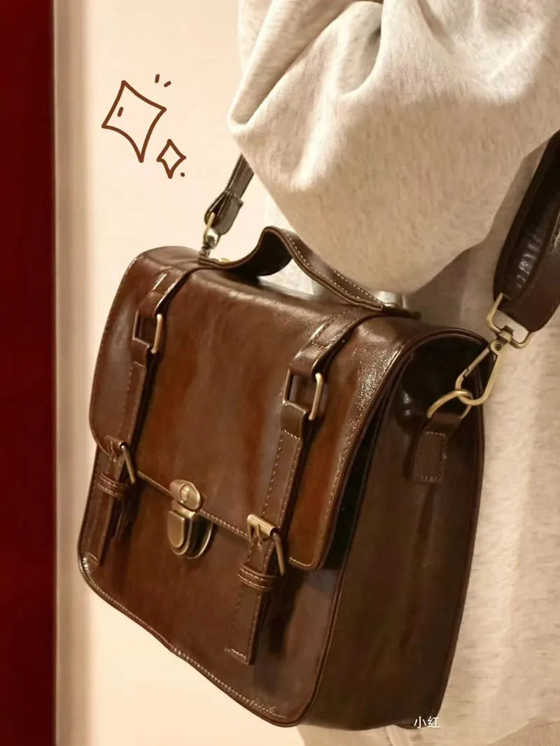 Vintage Hasp Messenger Bag Japanese Jk Uniform Student High School Bag Fashion Office Lady Commuter Briefcase Crossbody Bag