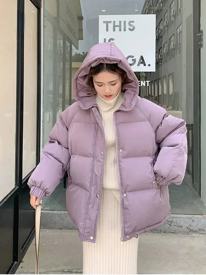 Women Short Jacket Winter Thick Hooded Cotton Padded Coats Female Korean Loose Puffer Parkas Ladies Oversize Outwear