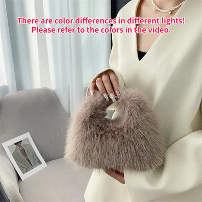 Luxury Faux Fur Ladies Shoulder Bags Soft Plush Female Evening Clutch Purse Handbags Women's Small Tote Fluffy Crossbody Bag