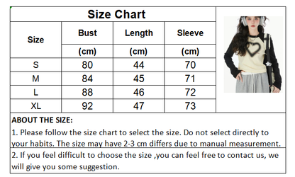 Heart Print T-shirts Women Slim Tees Y2k Female Vintage Long Sleeve Top Ladies Fashion Casual Patchwork Top Japanese Streetwear