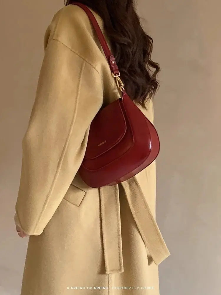 Vintage Red Handbag Women Retro High Street New Leather Chic Saddle Bag Bolso Mujer Female Elegant Burgundy Bag Purse