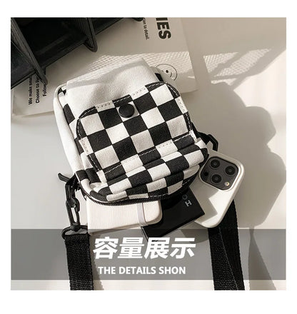 Hot Sale Plaid Small Handbag Messenger Crossbody Bags for Women Girls New Student Canvas One Shoulder Square Bag