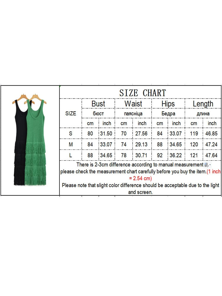 Women Solid Tassel Knitted Dresses Summer Female O-Neck Sleeveless Sheath Strap Dresses Two Colors