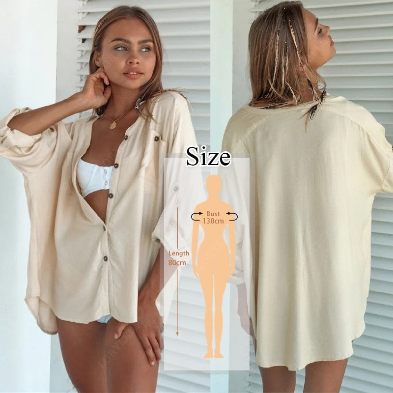 Women Swimsuit Cover Ups Mandarin Sleeve Kaftan Beach Tunic Dress Robe De Plage Solid White Pareo Beach Cover-ups dingdamall mid size graduation outfit romantic style teen swag clean girl ideas 90s latina aesthetic