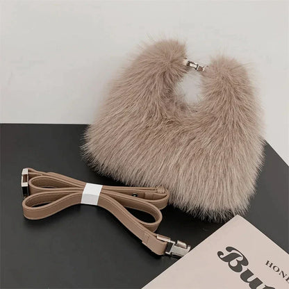 Luxury Faux Fur Ladies Shoulder Bags Soft Plush Female Evening Clutch Purse Handbags Women's Small Tote Fluffy Crossbody Bag