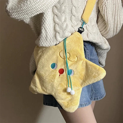 Cute Star Shape Women's Plush Crossbody Bags Fashion Casual Female Shoulder Bag Cartoon Casual Girls Faux Fur Handbags Purse