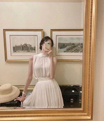 YESMYTOOL  -  Summer White France Vintage Dress Women Chiffon Elegant Evening Party Long Dress Lady Casual Korean Style One-piece Dress