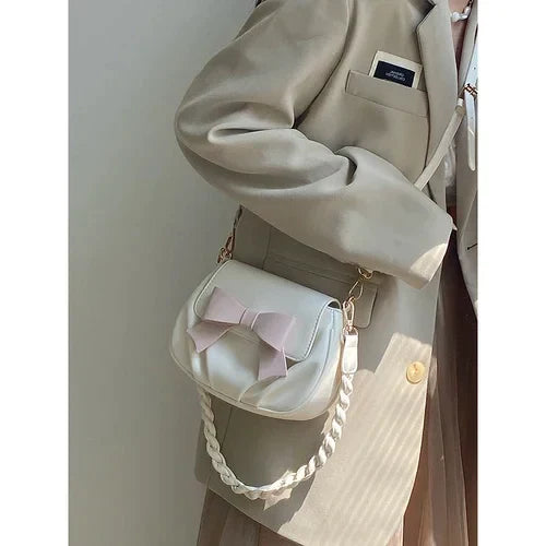 Sweet Bowknot Women Shoulder Bag Braided Strap Ladies Cute Underarm Bags Pleated PU Leather Female Purse Handbags Crossbody Bag