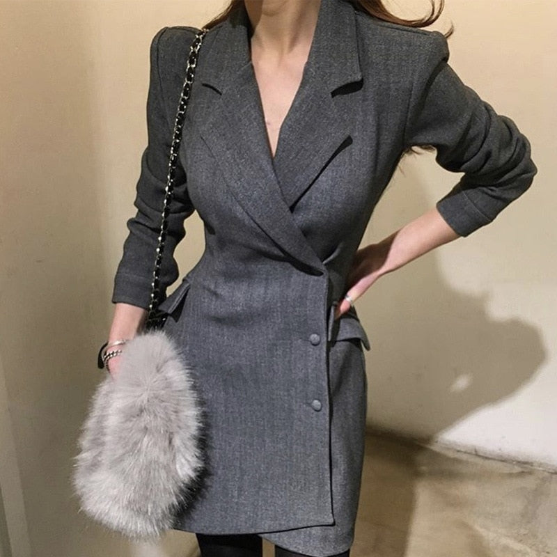 Fashion Office Ladies suit women blazer dress Double Breasted Button Front Military Style Long Sleeve Dress