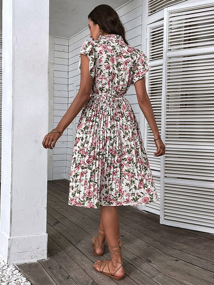 Women's Summer Vintage Dress Printed  Mediumn Long White Chic Floral A Line Dress