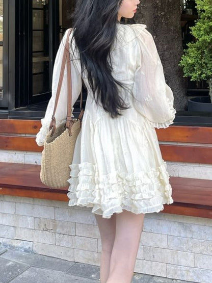 Sweet Ruffle Fairy Mini Dress Women Sexy V-neck Korean Style Princess Dress Autumn Design Elegant Women's Dresses for Party