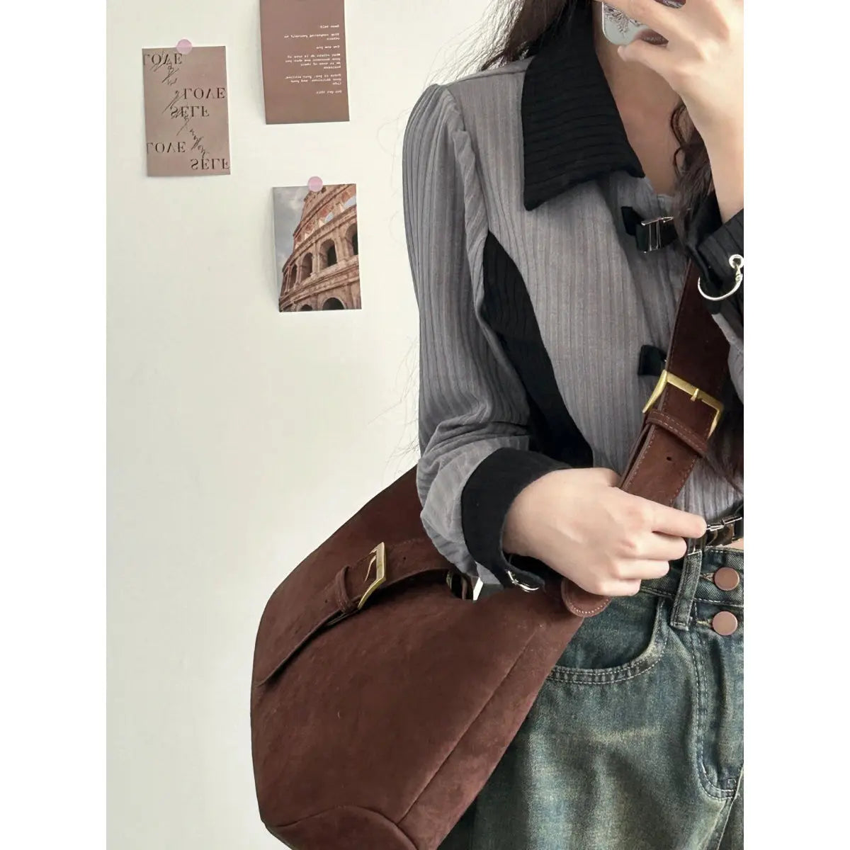 Faux Suede Women's Shoulder Crossbody Bag Matte Leather Female Underarm Bags Retro Design Ladies Large Handbags Saddle Bag Tote