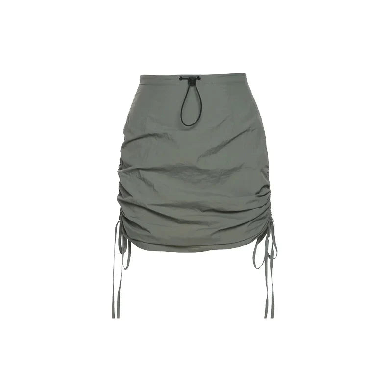 Army Green Retro Pleats All-Match Sexy Mature Hot Self-Cultivation Feminine Street Outing Women'S Short Skirt