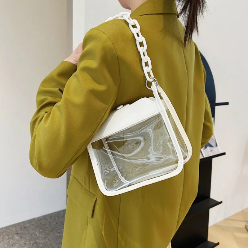 Clear Crossbody Bag for Women PVC Transparent Single Shoulder Chain Portable Messenger Bags Small Square  Satchel Bag Girls Gift