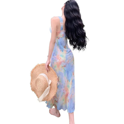 YESMYTOL  -  2024 Premium French Style Floral Sling Waist Dress Women's Spring Tea Break Gentle Elegant Long Dress