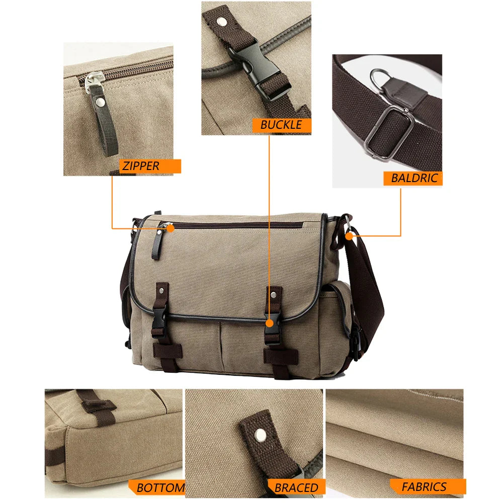 Men Crossbody Bag Canvas Vintage Business Handbag for Men Casual 13 inch Laptop Large Capacity Durable  Briefcase Men Bag