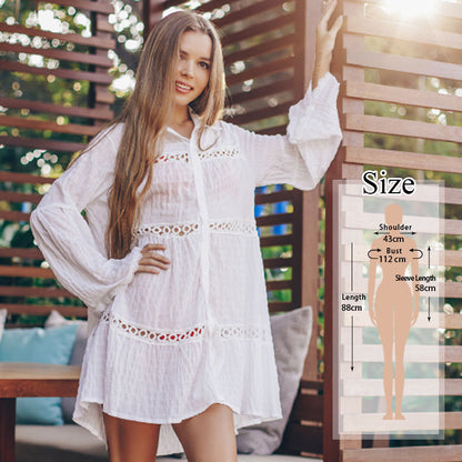 Women Swimsuit Cover Ups Mandarin Sleeve Kaftan Beach Tunic Dress Robe De Plage Solid White Pareo Beach Cover-ups dingdamall mid size graduation outfit romantic style teen swag clean girl ideas 90s latina aesthetic