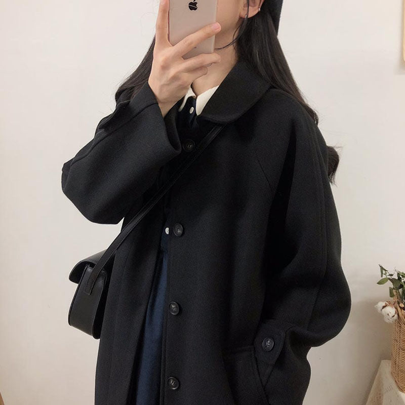 Woolen Coat Women's Mid-length Winter New Korean Fashion Black Long Coat Thickened Women's Winter Coat Woolen Coat Parkas