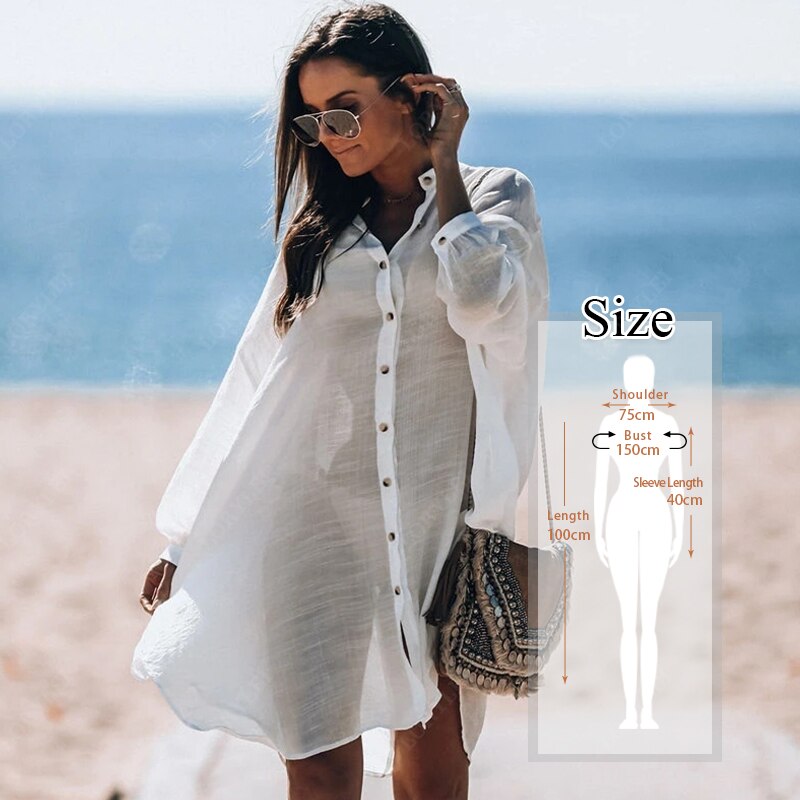 Women Swimsuit Cover Ups Mandarin Sleeve Kaftan Beach Tunic Dress Robe De Plage Solid White Pareo Beach Cover-ups dingdamall mid size graduation outfit romantic style teen swag clean girl ideas 90s latina aesthetic