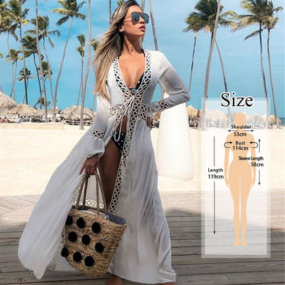 Women Swimsuit Cover Ups Mandarin Sleeve Kaftan Beach Tunic Dress Robe De Plage Solid White Pareo Beach Cover-ups dingdamall mid size graduation outfit romantic style teen swag clean girl ideas 90s latina aesthetic