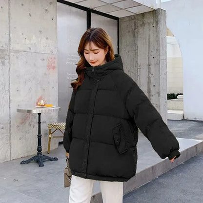 Women Short Jacket Winter Thick Hooded Cotton Padded Coats Female Korean Loose Puffer Parkas Ladies Oversize Outwear