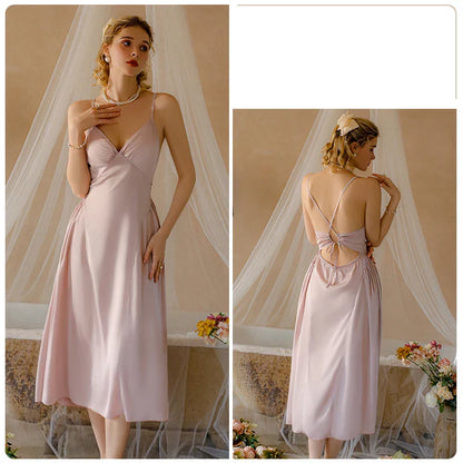 YESMYTOOL  -  French Sexy Backless Temptation Pajamas With Chest Pad Suspender Nightdress Nightgown Slip Night Wears Homewear Bride Maid Dress